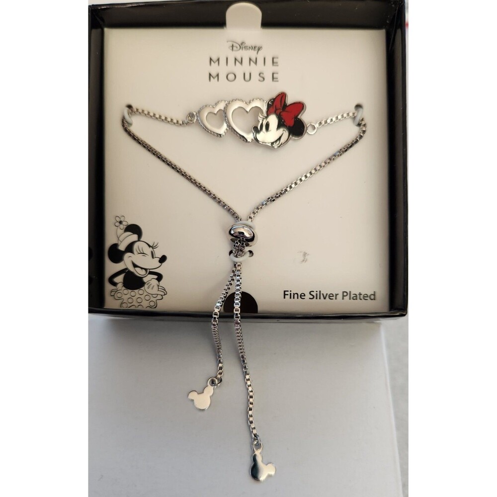 DISNEY Minnie Mouse Bracelet Women's Silver Plated Lariat Style